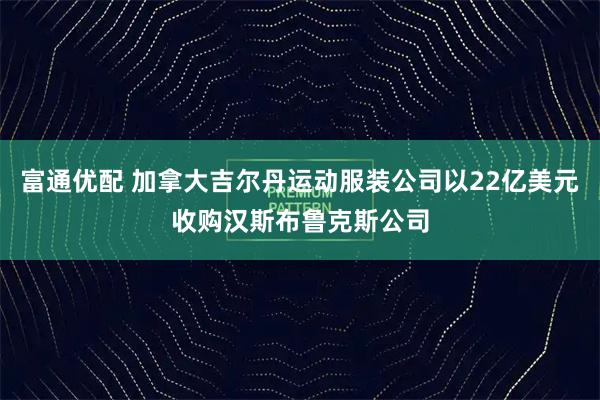 富通优配 加拿大吉尔丹运动服装公司以22亿美元收购汉斯布鲁克斯公司